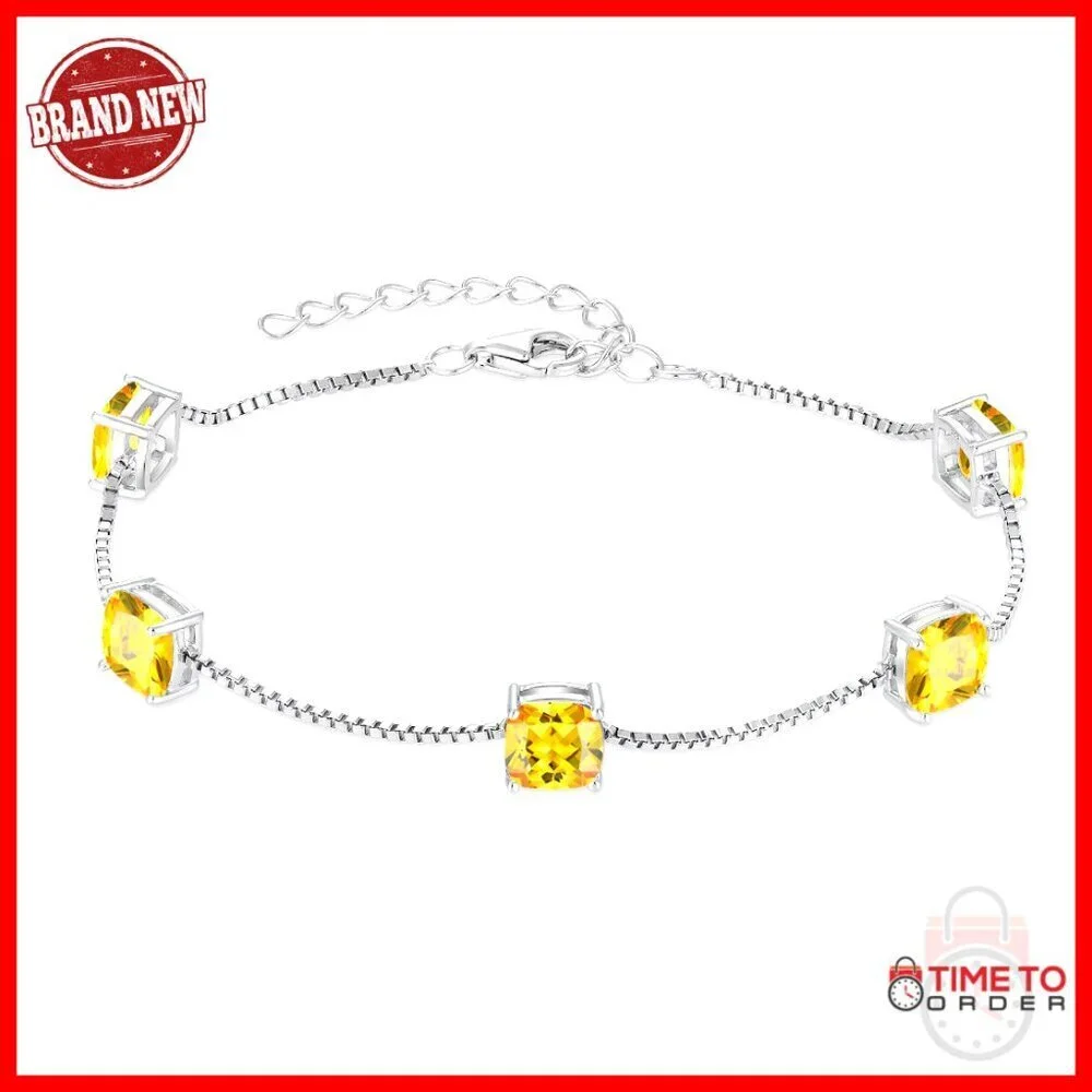 925 Sterling Silver Dainty Princess Cut Link Bracelet Elegant Minimal Jewelry